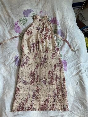 MINKPINK Floral Halter Tie Dress in Cream, Mauve and Dusty Rose